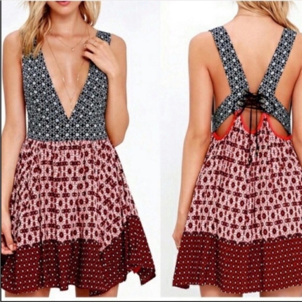 Lulu's Boho Tie Back V-Neck Dress NWT
